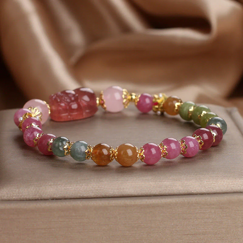 Braccialetto PIXIU Love in cristallo rosa, quarzo fragola, tormalina Buddha Stones - Image 17