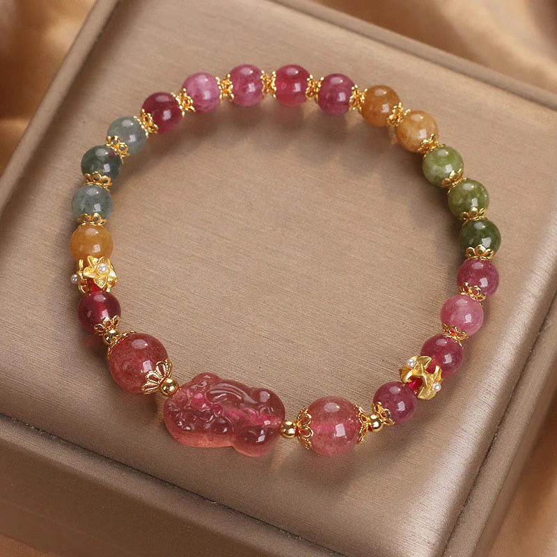 Braccialetto PIXIU Love in cristallo rosa, quarzo fragola, tormalina Buddha Stones - Image 4