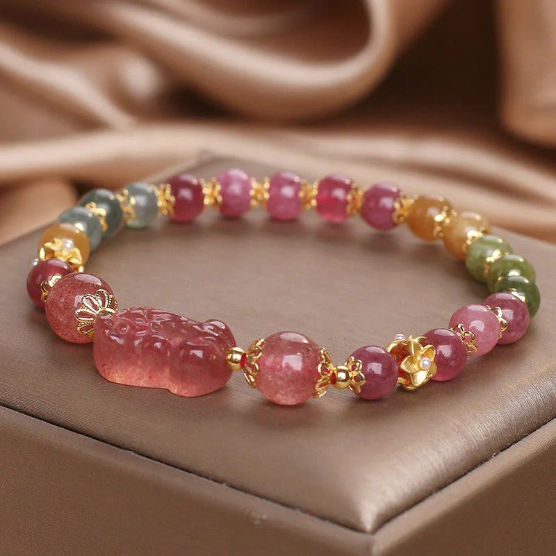 Braccialetto PIXIU Love in cristallo rosa, quarzo fragola, tormalina Buddha Stones - Image 9