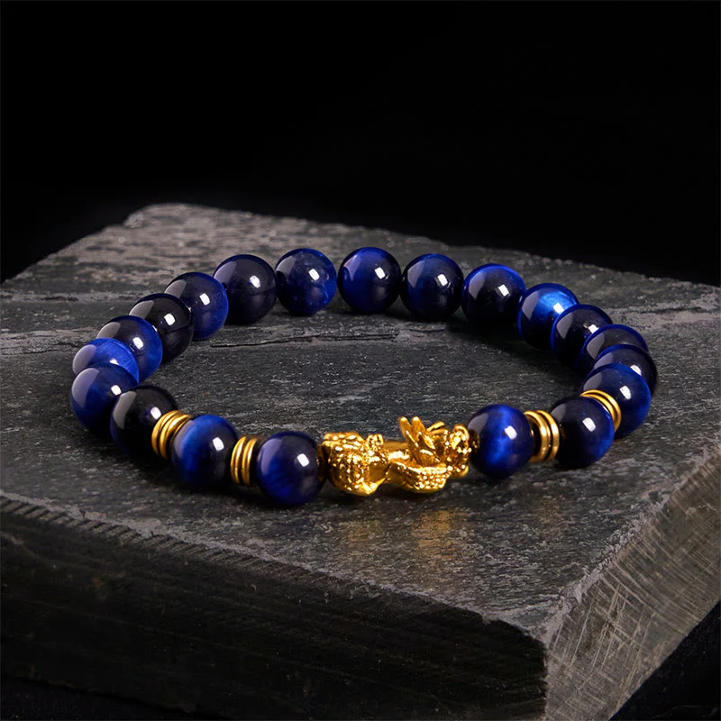Braccialetto Pixiu Wealth Courage con perline distanziatrici in occhio di tigre di vari colori Buddha Stones