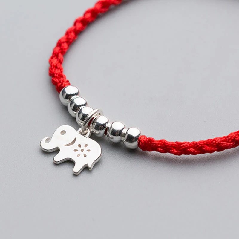 Braccialetto portafortuna con Buddha Stones in argento sterling 925, fiocco di neve e elefante, corda rossa - Image 4