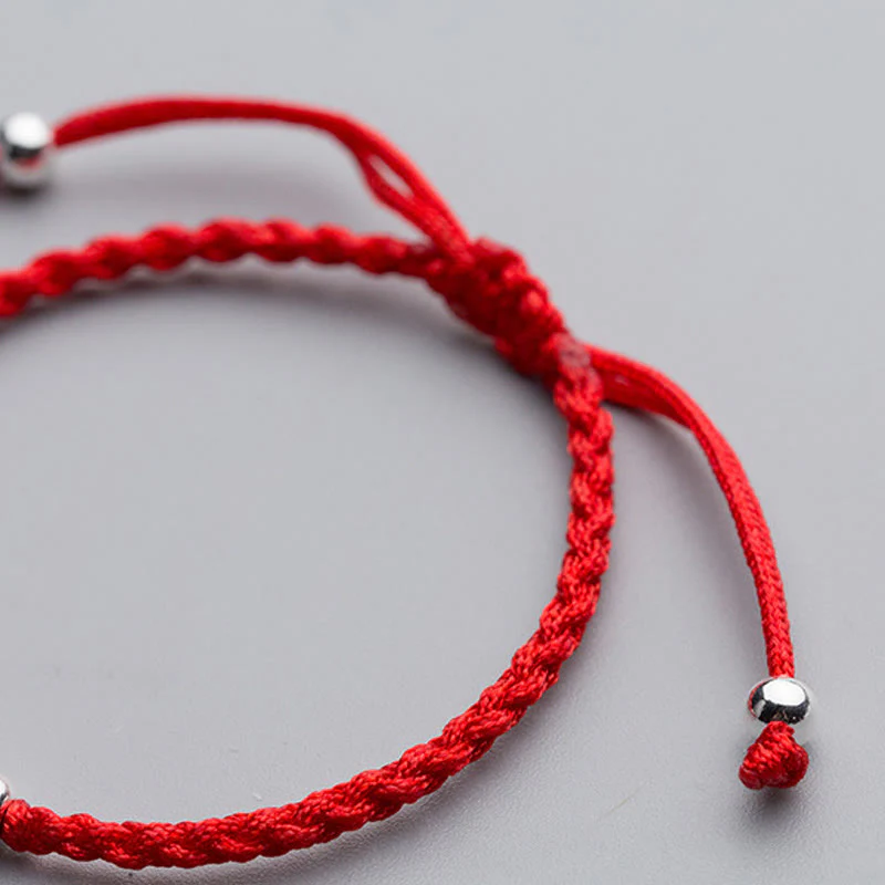 Braccialetto portafortuna con Buddha Stones in argento sterling 925, fiocco di neve e elefante, corda rossa - Image 5
