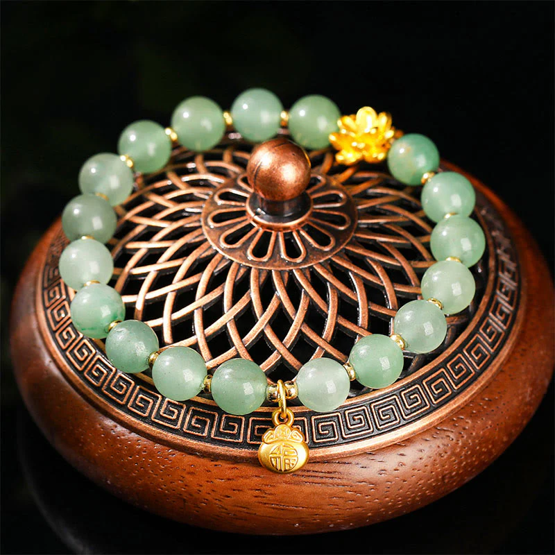 Braccialetto portafortuna con carattere Fu, giada naturale, avventurina verde e zucca Buddha Stones - Image 10