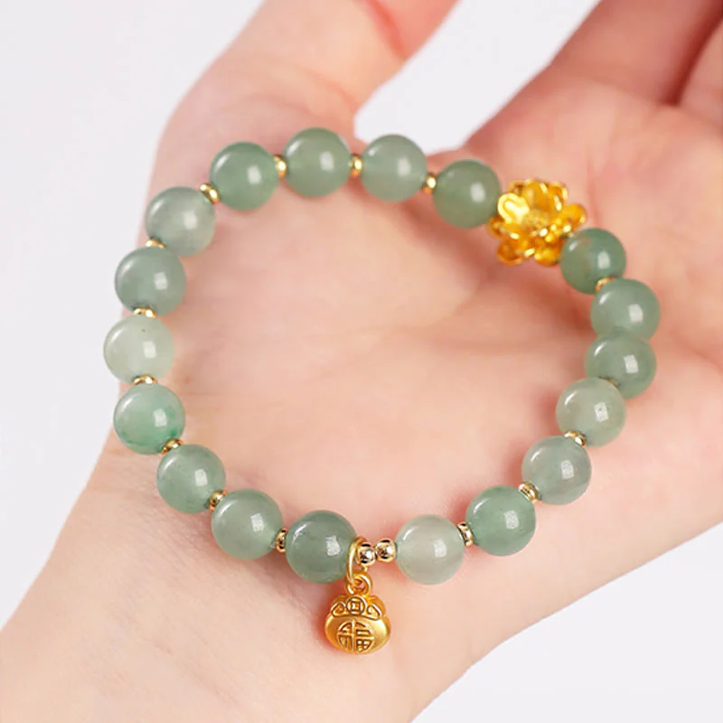 Braccialetto portafortuna con carattere Fu, giada naturale, avventurina verde e zucca Buddha Stones - Image 12