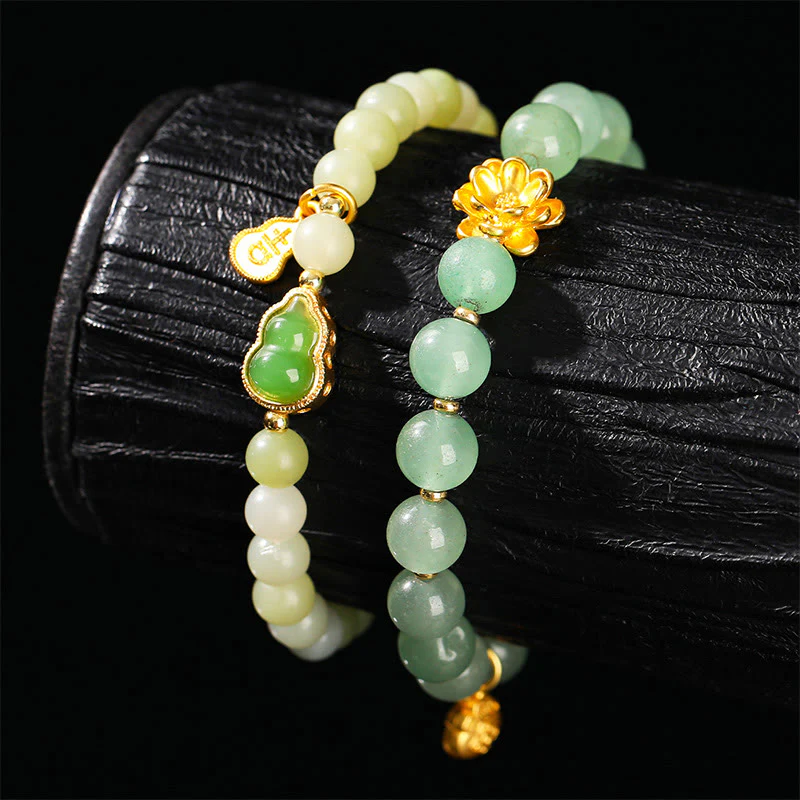 Braccialetto portafortuna con carattere Fu, giada naturale, avventurina verde e zucca Buddha Stones - Image 2