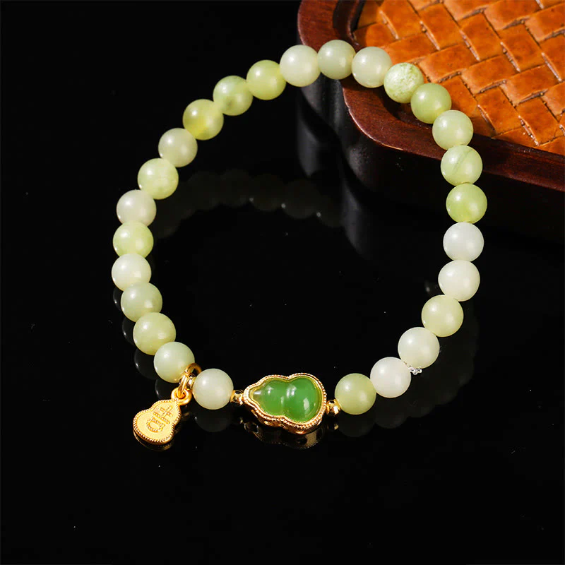 Braccialetto portafortuna con carattere Fu, giada naturale, avventurina verde e zucca Buddha Stones - Image 3