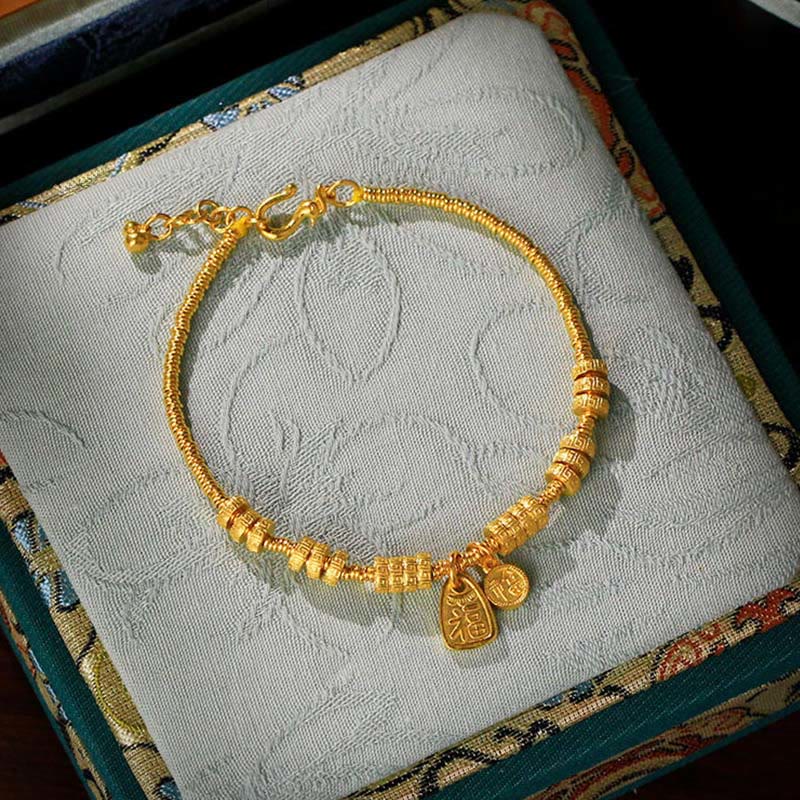 Bracciale portafortuna con benedizione in ottone placcato oro 24k con carattere Fu Buddha Stones