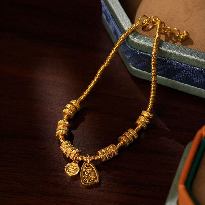 Bracciale portafortuna con benedizione in ottone placcato oro 24k con carattere Fu Buddha Stones - Image 5