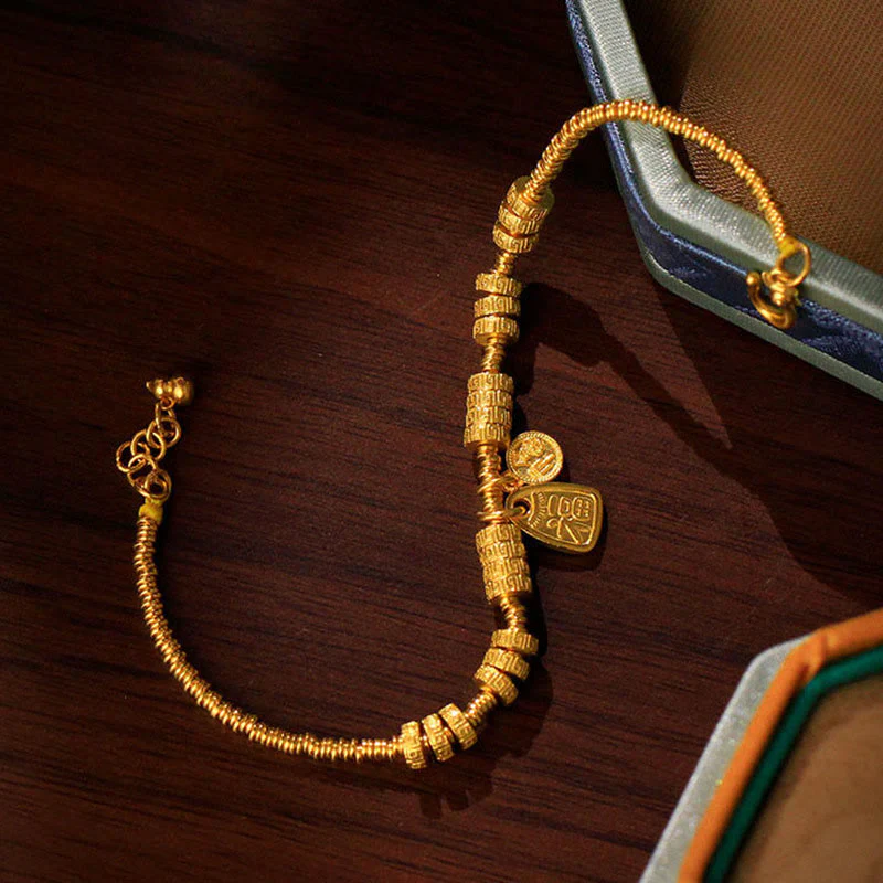 Bracciale portafortuna con benedizione in ottone placcato oro 24k con carattere Fu Buddha Stones - Image 8
