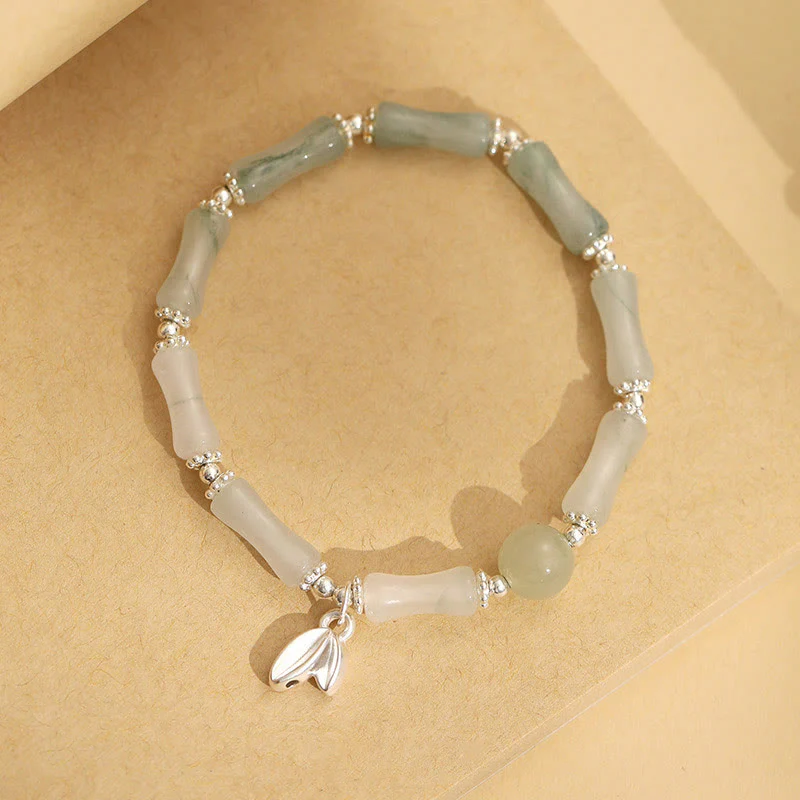 Braccialetto portafortuna con ciondolo in bambù e giada naturale Tianshan in argento sterling 925 Buddha Stones - Image 2