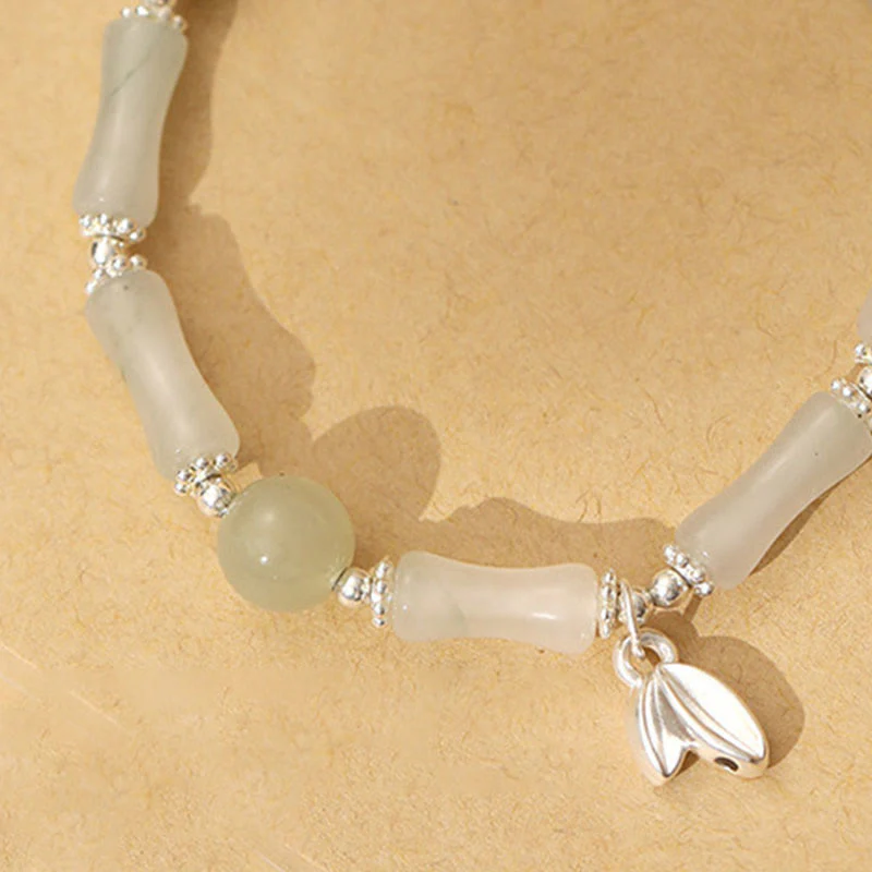 Braccialetto portafortuna con ciondolo in bambù e giada naturale Tianshan in argento sterling 925 Buddha Stones - Image 3