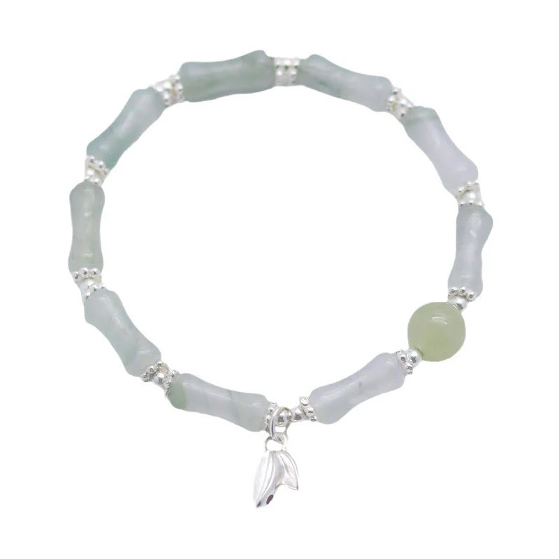 Braccialetto portafortuna con ciondolo in bambù e giada naturale Tianshan in argento sterling 925 Buddha Stones - Image 9