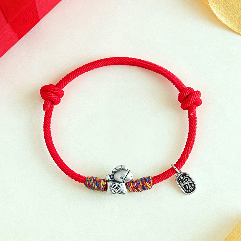 Braccialetto portafortuna con corda e corda in argento sterling 999 Buddha Stones e carattere Fu dell'anno del cavallo - Image 12