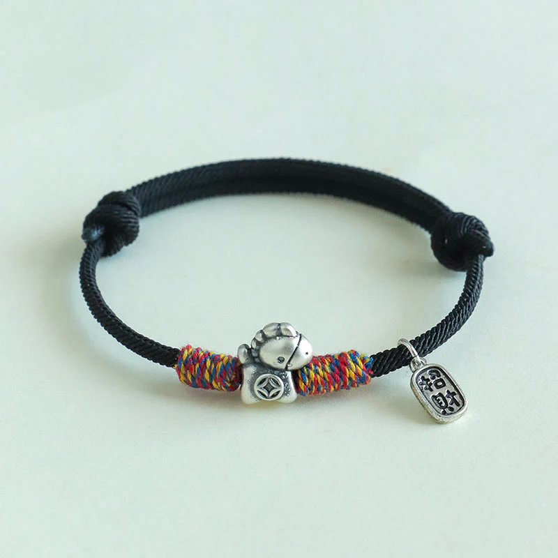 Braccialetto portafortuna con corda e corda in argento sterling 999 Buddha Stones e carattere Fu dell'anno del cavallo - Image 16