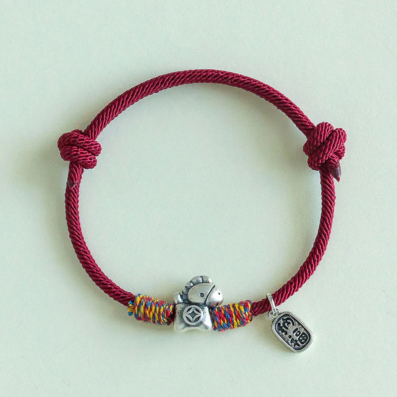 Braccialetto portafortuna con corda e corda in argento sterling 999 Buddha Stones e carattere Fu dell'anno del cavallo - Image 3