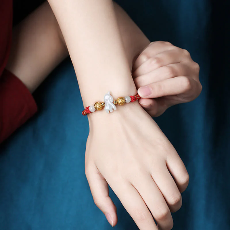 Braccialetto portafortuna con corda rossa, Buddha Stones di giada e argento dello zodiaco cinese, anno del cavallo - Image 13