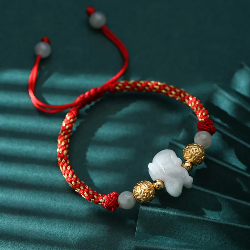Braccialetto portafortuna con corda rossa, Buddha Stones di giada e argento dello zodiaco cinese, anno del cavallo - Image 15