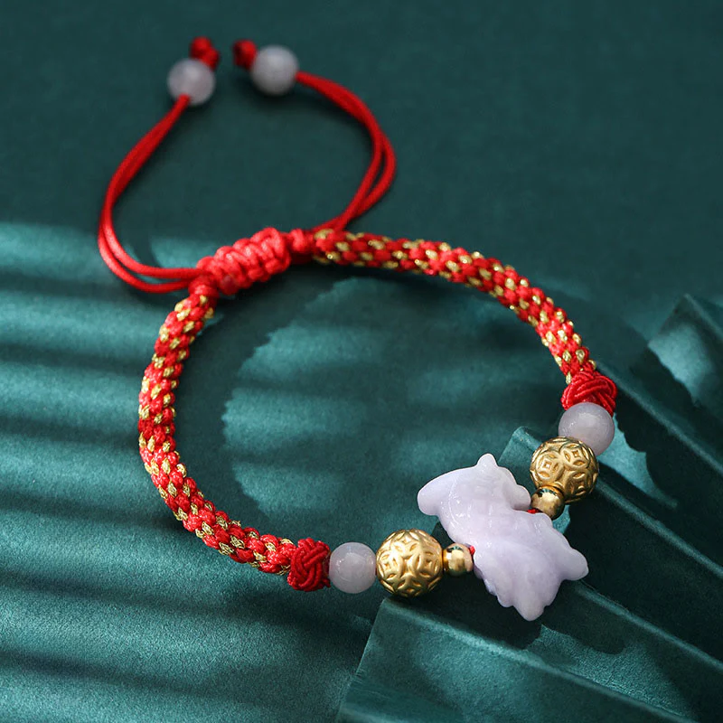 Braccialetto portafortuna con corda rossa, Buddha Stones di giada e argento dello zodiaco cinese, anno del cavallo - Image 17
