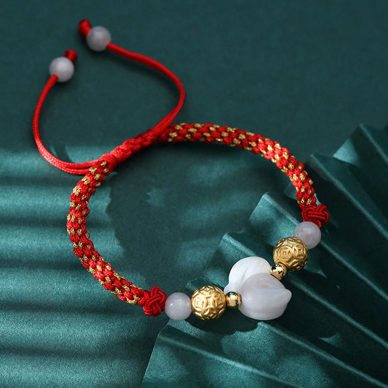 Braccialetto portafortuna con corda rossa, Buddha Stones di giada e argento dello zodiaco cinese, anno del cavallo - Image 18