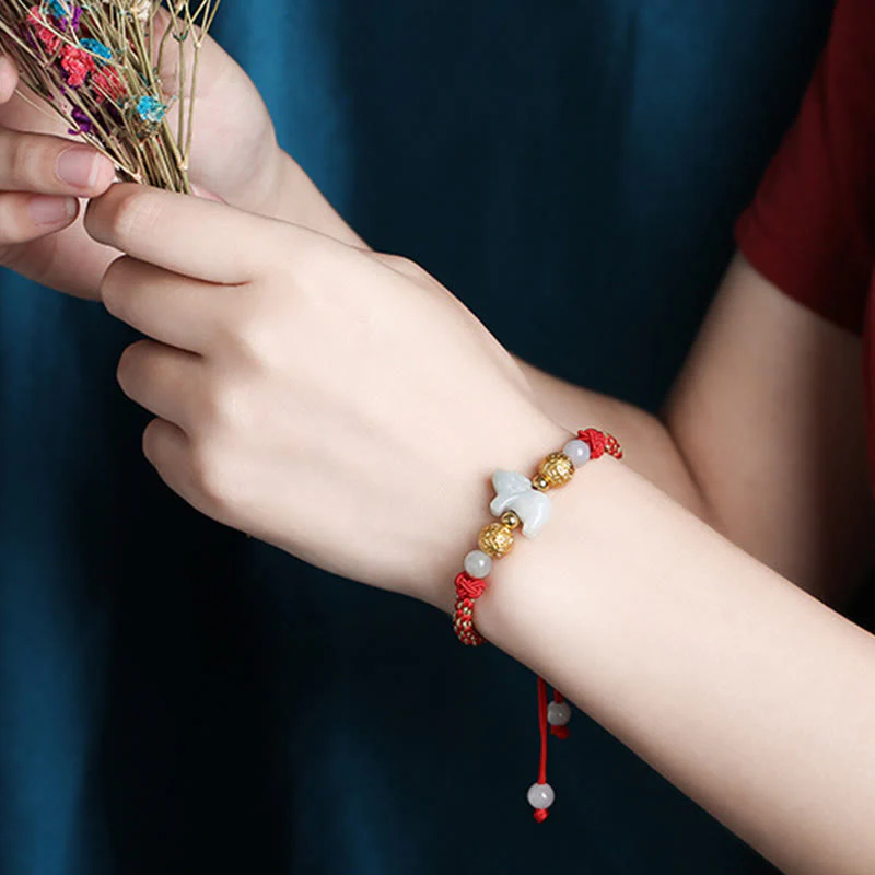 Braccialetto portafortuna con corda rossa, Buddha Stones di giada e argento dello zodiaco cinese, anno del cavallo - Image 20