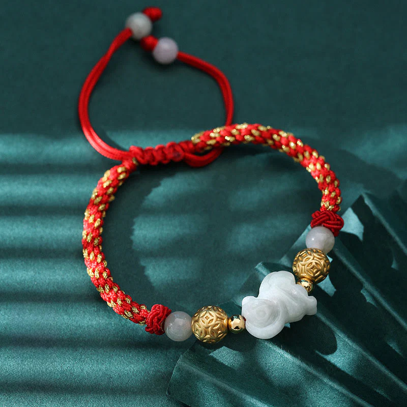 Braccialetto portafortuna con corda rossa, Buddha Stones di giada e argento dello zodiaco cinese, anno del cavallo - Image 21