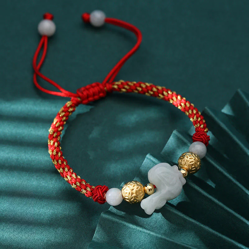 Braccialetto portafortuna con corda rossa, Buddha Stones di giada e argento dello zodiaco cinese, anno del cavallo - Image 22