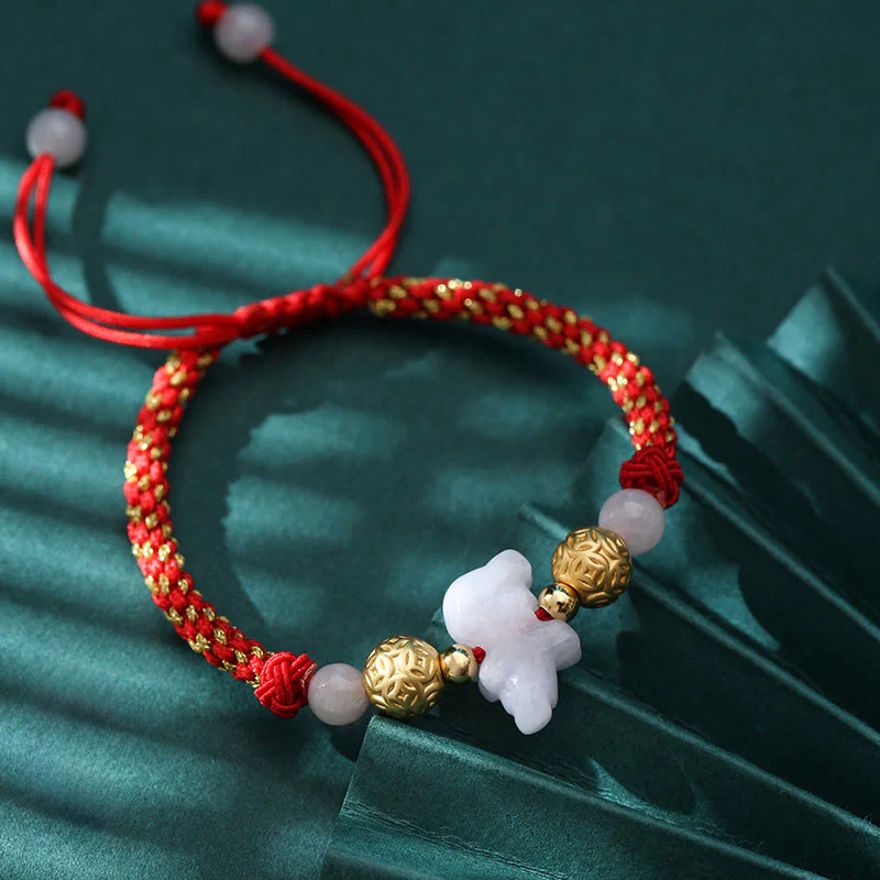 Braccialetto portafortuna con corda rossa, Buddha Stones di giada e argento dello zodiaco cinese, anno del cavallo - Image 24