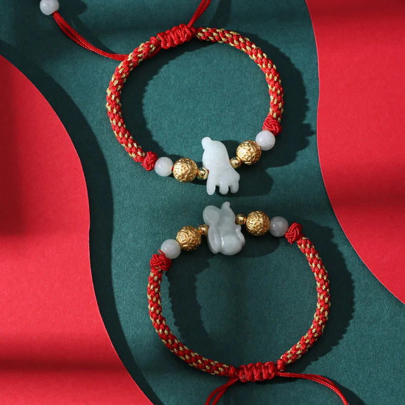 Braccialetto portafortuna con corda rossa, Buddha Stones di giada e argento dello zodiaco cinese, anno del cavallo - Image 25