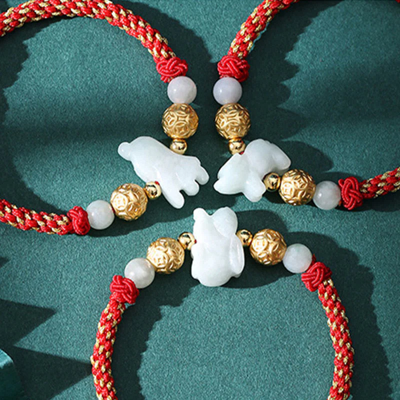 Braccialetto portafortuna con corda rossa, Buddha Stones di giada e argento dello zodiaco cinese, anno del cavallo - Image 26
