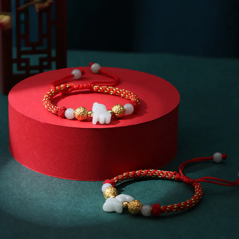 Braccialetto portafortuna con corda rossa, Buddha Stones di giada e argento dello zodiaco cinese, anno del cavallo - Image 27