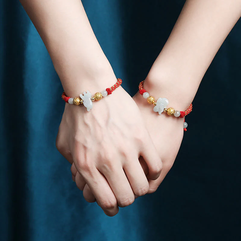 Braccialetto portafortuna con corda rossa, Buddha Stones di giada e argento dello zodiaco cinese, anno del cavallo - Image 29