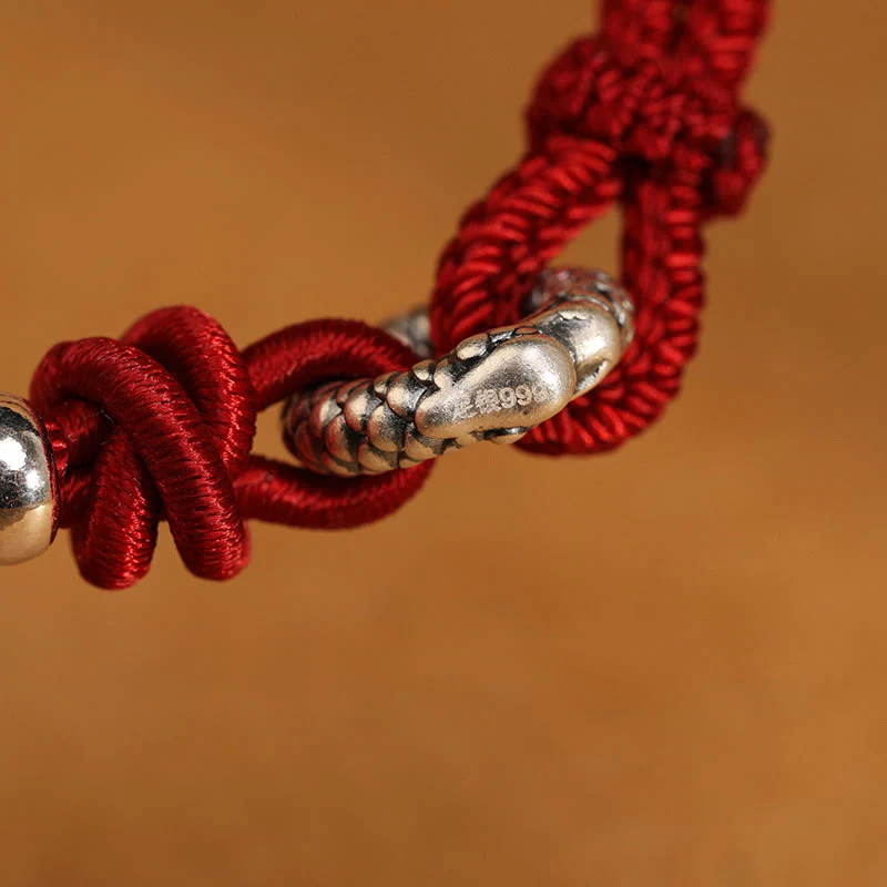 Braccialetto portafortuna con fibbia della pace dell'anno del drago in argento sterling 999 Buddha Stones - Image 14