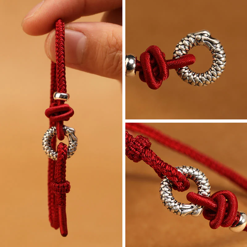 Braccialetto portafortuna con fibbia della pace dell'anno del drago in argento sterling 999 Buddha Stones - Image 20
