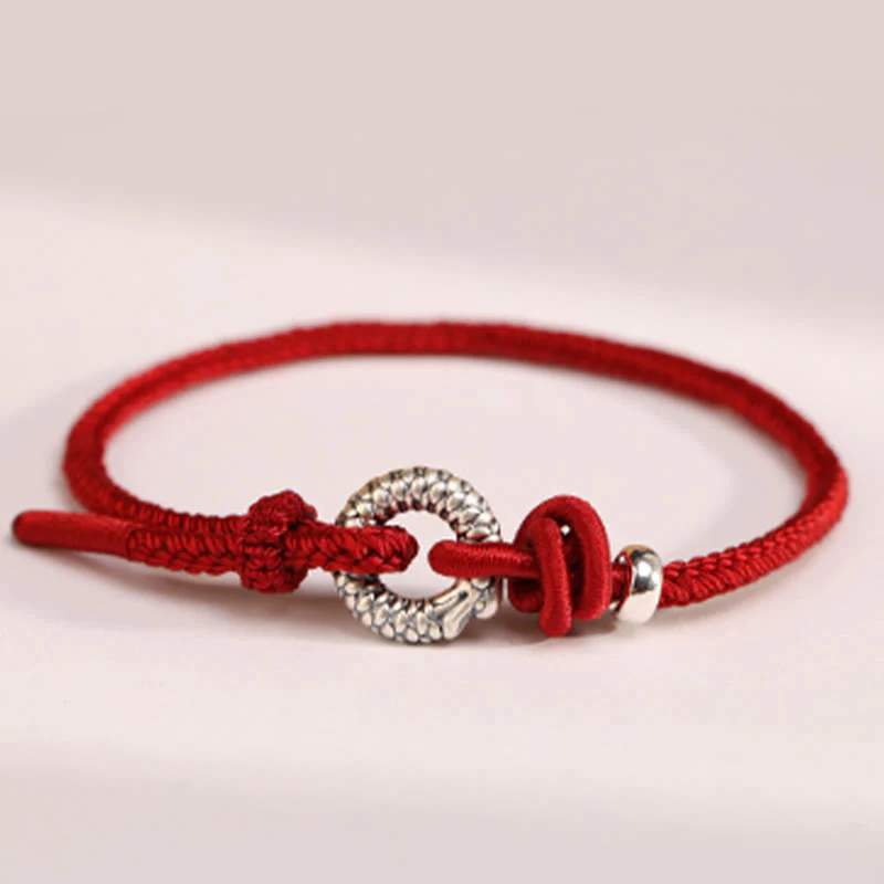 Braccialetto portafortuna con fibbia della pace dell'anno del drago in argento sterling 999 Buddha Stones - Image 22
