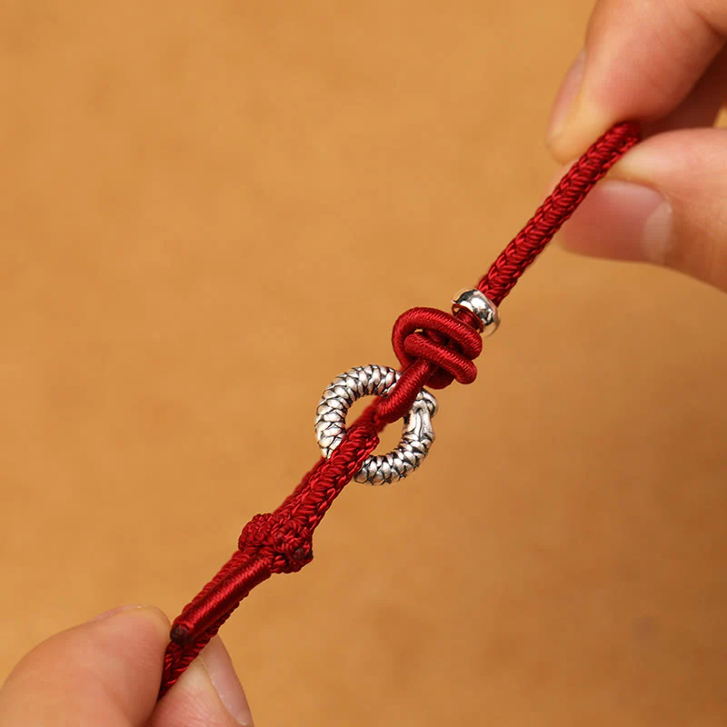 Braccialetto portafortuna con fibbia della pace dell'anno del drago in argento sterling 999 Buddha Stones - Image 3