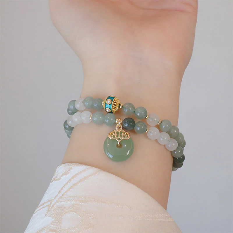 Braccialetto portafortuna con fibbia della pace in giada a doppio strato singolo Buddha Stones - Image 11