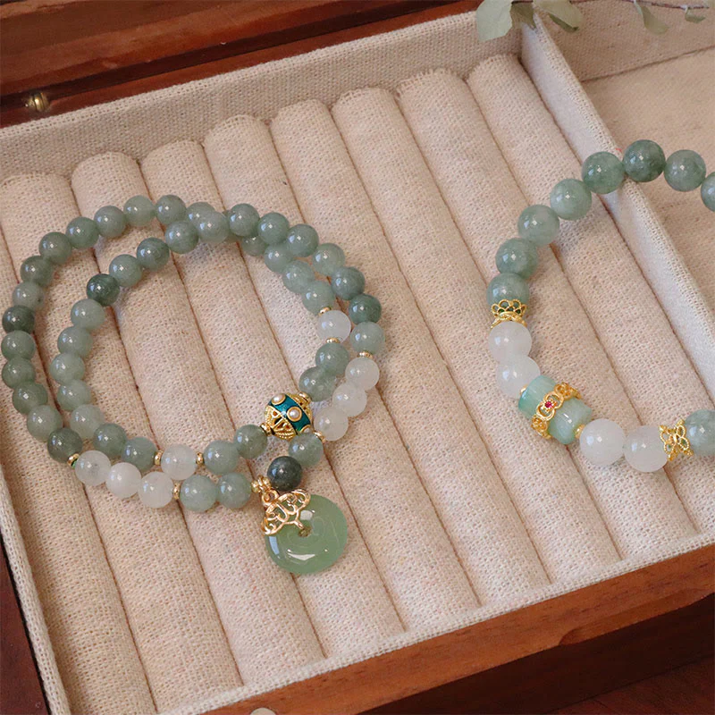 Braccialetto portafortuna con fibbia della pace in giada a doppio strato singolo Buddha Stones - Image 13