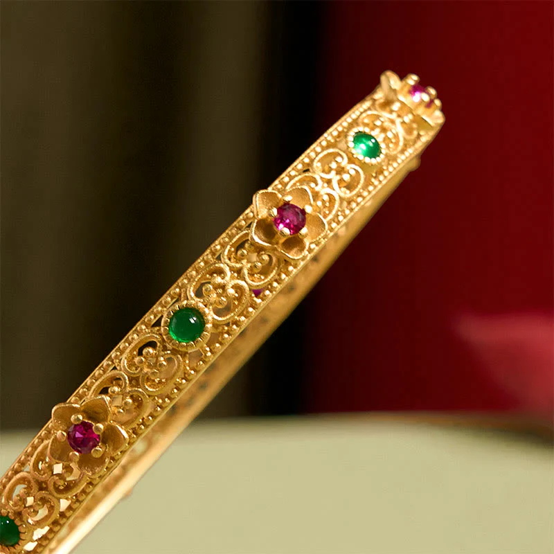Braccialetto portafortuna con fiore placcato oro e rame, design cavo , Buddha Stones - Image 5