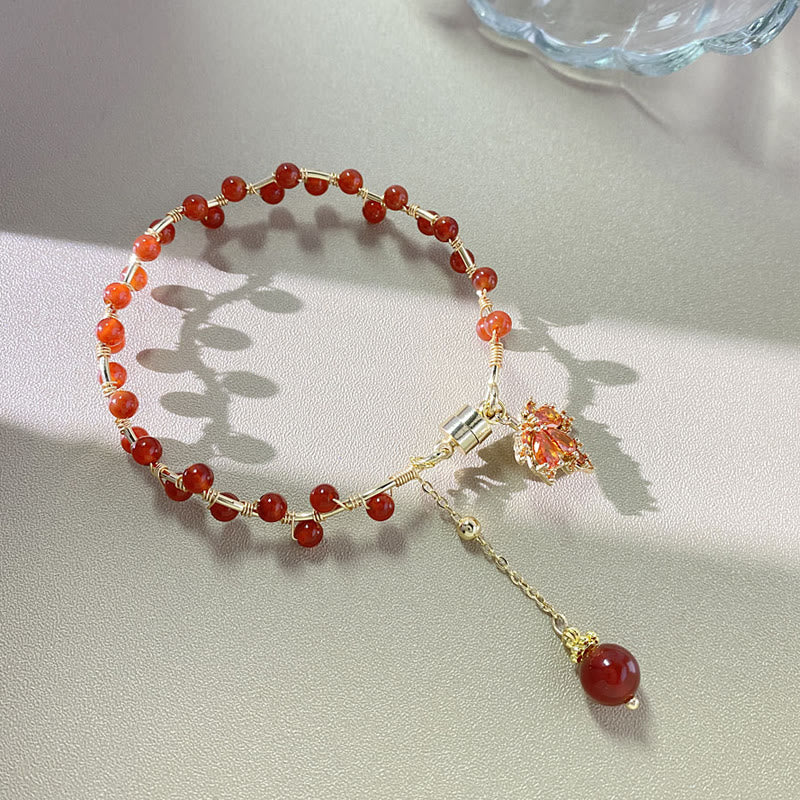 Braccialetto portafortuna con foglia d'acero rosso Buddha Stones - Image 7