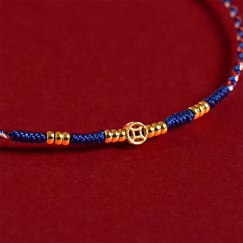 Braccialetto portafortuna con monete di rame intrecciate a mano in corda rossa Buddha Stones - Image 11