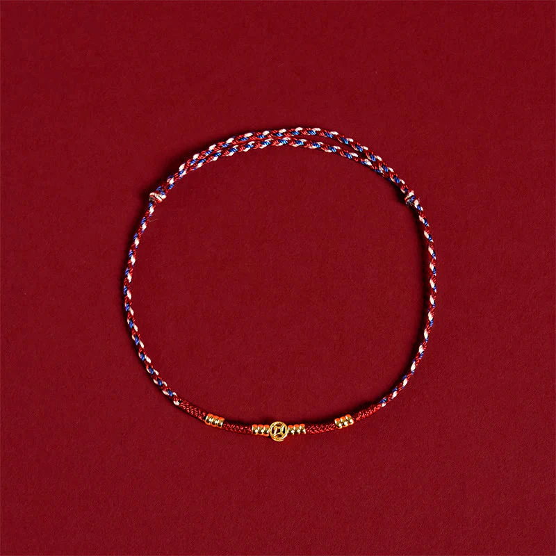 Braccialetto portafortuna con monete di rame intrecciate a mano in corda rossa Buddha Stones - Image 2