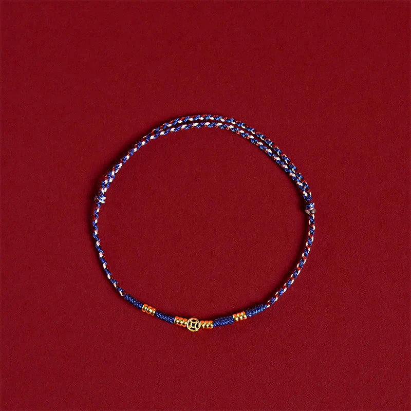 Braccialetto portafortuna con monete di rame intrecciate a mano in corda rossa Buddha Stones - Image 9