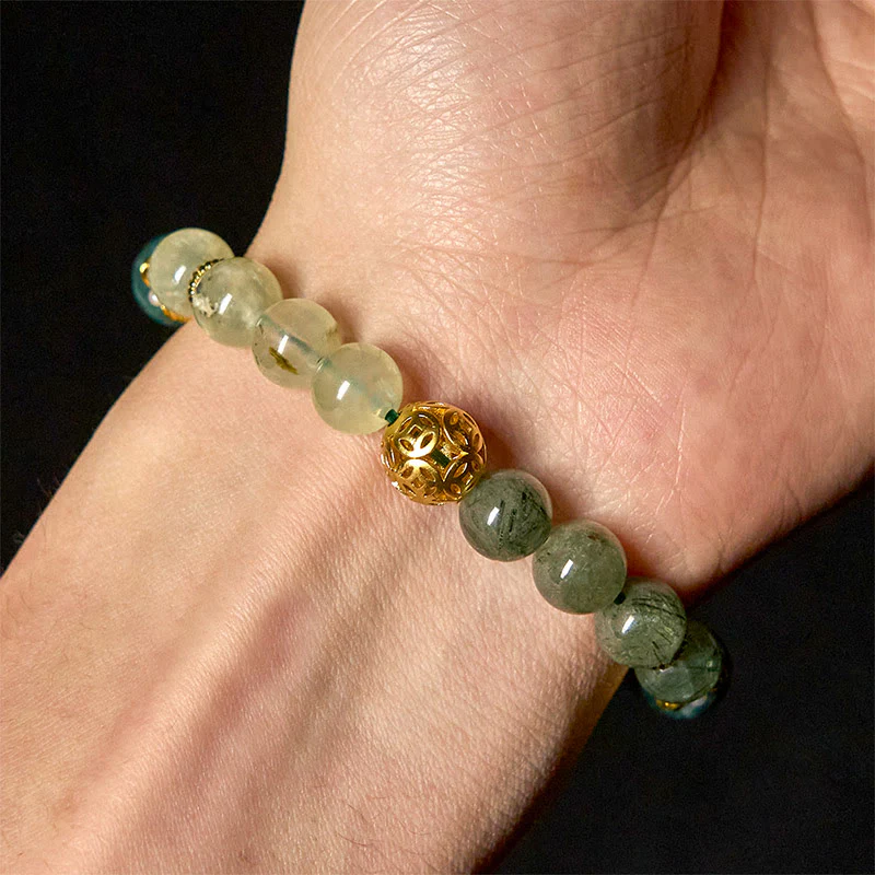 Braccialetto portafortuna con perline di giada bianca e verde fantasma naturale di Buddha Stones - Image 5