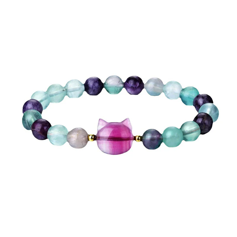 Braccialetto portafortuna con testa di gatto, ametista, avventurina verde, quarzo rosa, fluorite e Buddha Stones - Image 19