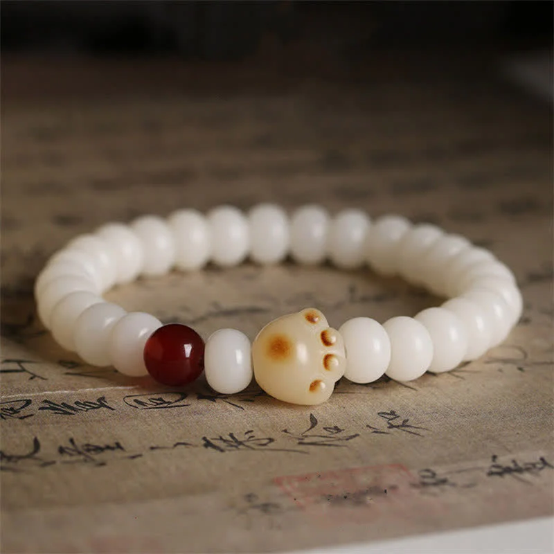Braccialetto portafortuna con zampa di gatto con semi di Bodhi naturali Buddha Stones