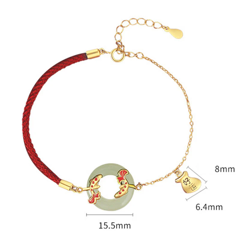 Braccialetto portafortuna della ricchezza con fibbia della pace con pesce Koi in argento Buddha Stones 999 e giada bianca di Hetian - Image 9