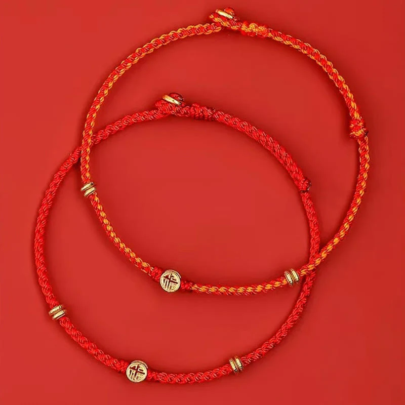 Braccialetto portafortuna Fu in argento sterling 925 con cordino rosso intrecciato fatto a mano con Buddha Stones - Image 2