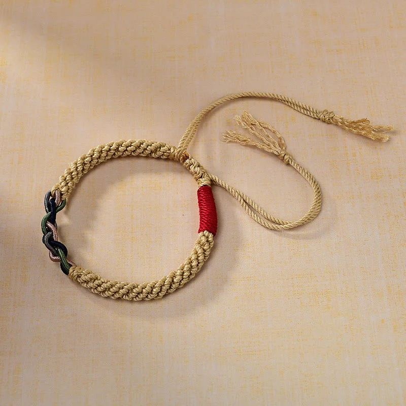 Braccialetto portafortuna in corda di cotone tibetano strofinato a mano Buddha Stones - Image 2