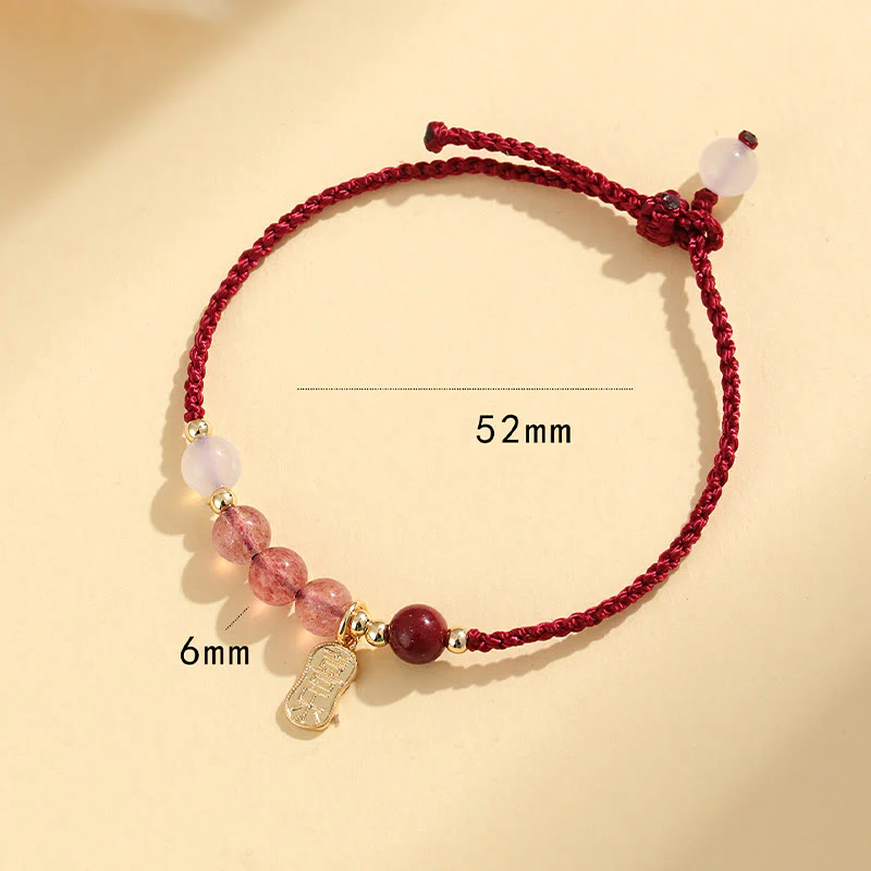 Braccialetto positivo in corda rossa con agata bianca, giada e quarzo fragola naturale Buddha Stones - Image 12