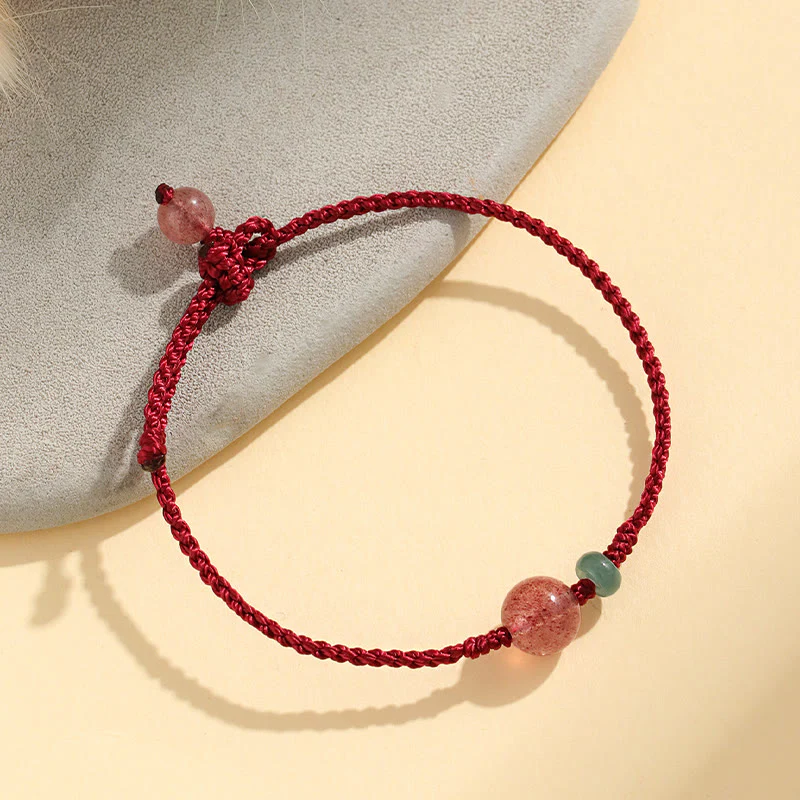 Braccialetto positivo in corda rossa con agata bianca, giada e quarzo fragola naturale Buddha Stones - Image 3